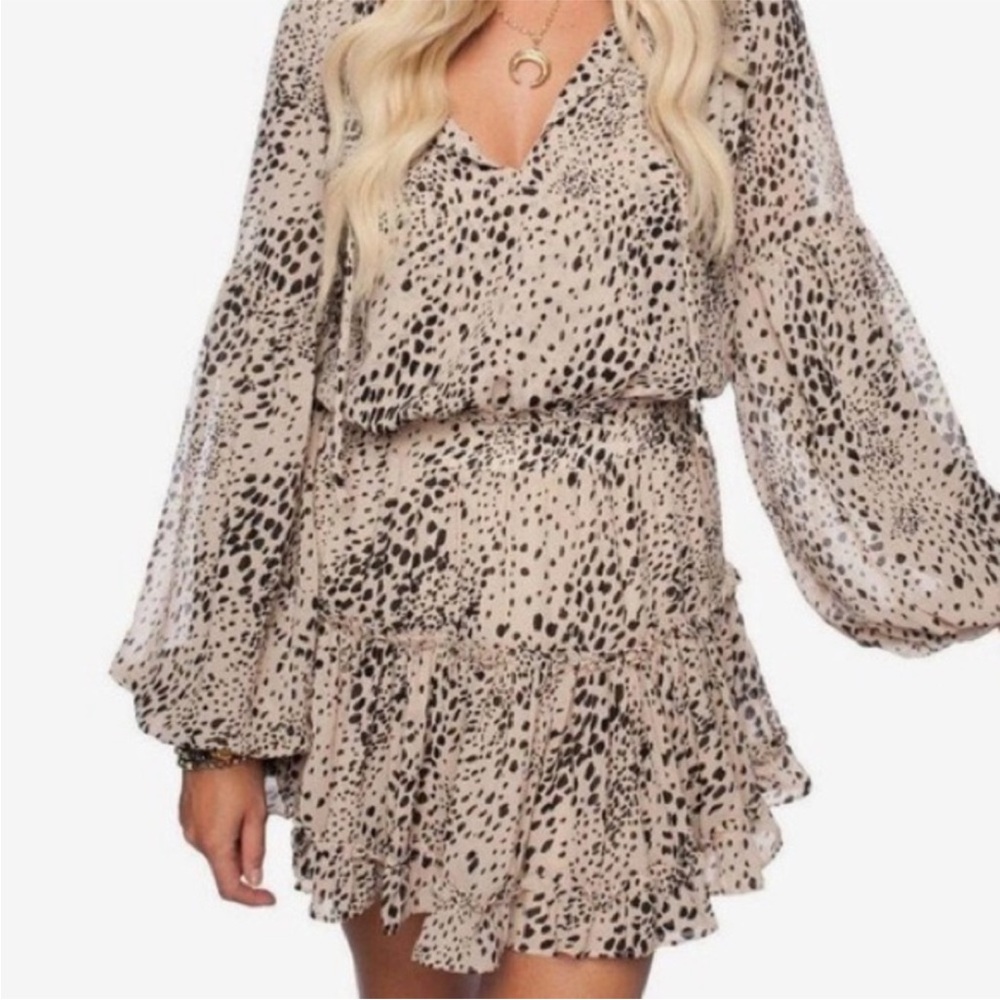 Buddy love Print dot ruffle bell sleeve Dress
